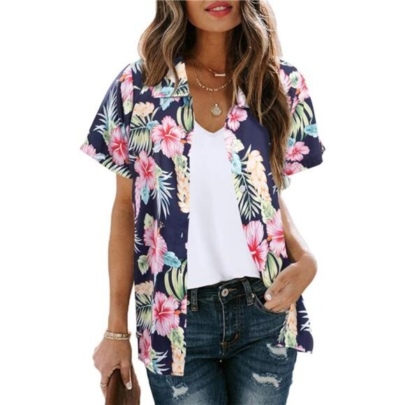 Women Hawaiian Shirt Soft Cool Summer Hawaii Shirts Floral Tropic Print - Picture 2 of 6